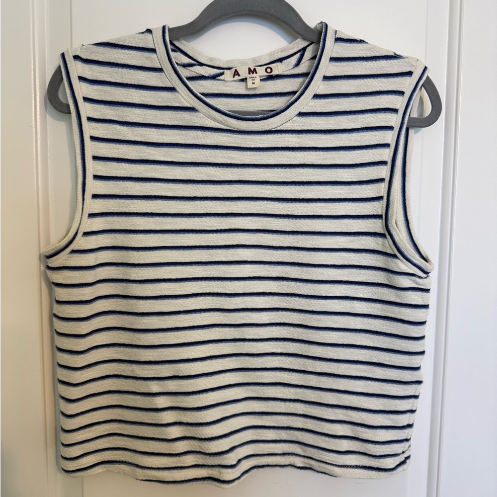 AMO Navy and Cream Striped Tank Top